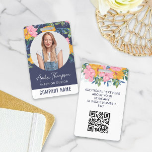 Pretty Yellow Pink Floral Pattern ID Photo Badge