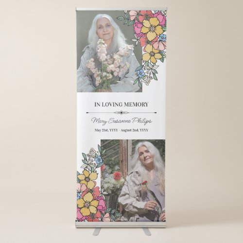 Pretty Yellow Pink Floral Photo In Loving Memory Retractable Banner