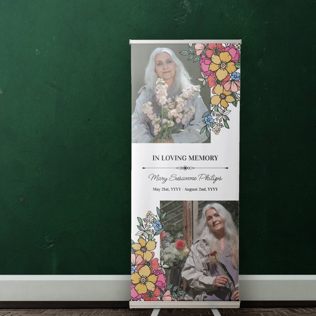 Pretty Yellow Pink Floral Photo In Loving Memory Retractable Banner (Creator Uploaded)