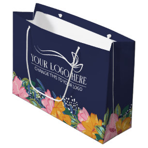 Pretty Yellow Pink Flowers Your Business Logo Large Gift Bag