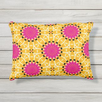 Pretty Yellow & Pink Mosaic Geometric Pattern Outdoor Pillow