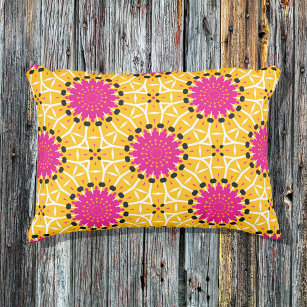 Pretty Yellow & Pink Mosaic Geometric Pattern Outdoor Pillow
