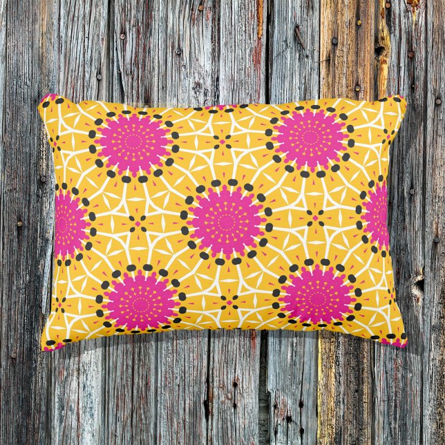 Pretty Yellow & Pink Mosaic Geometric Pattern Outdoor Pillow (Creator Uploaded)