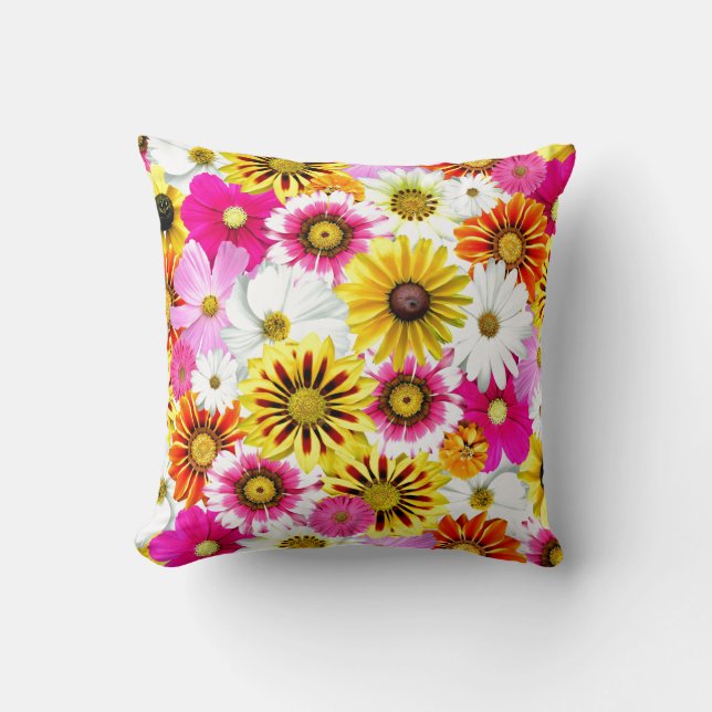Pretty Yellow Pink White Flower Daisies Gifts Throw Pillow (Front)