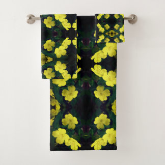 Pretty Yellow Primrose Flowers Abstract Pattern Bath Towel Set