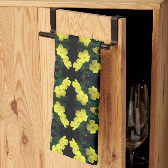 Pretty Yellow Primrose Flowers Abstract Pattern    Kitchen Towel (Thirds Fold)