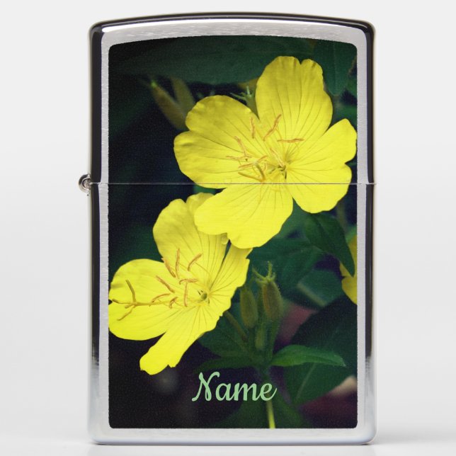 Pretty Yellow Primrose Flowers Personalized Zippo Lighter (Front)
