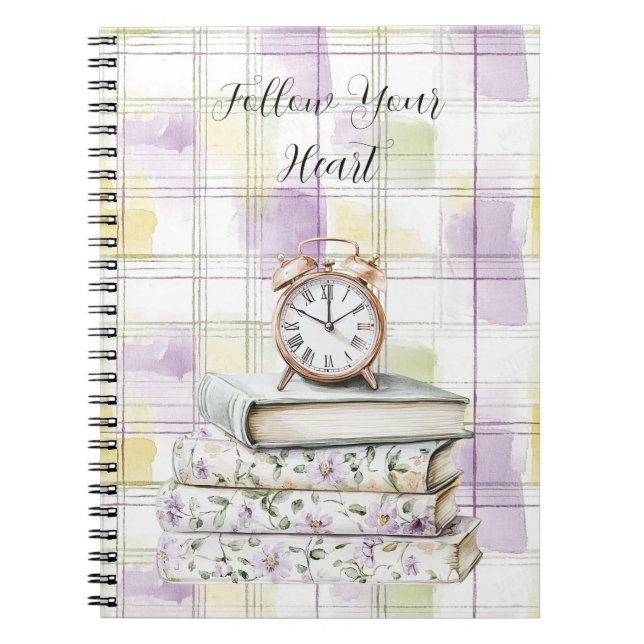 Pretty Yellow Purple Floral Books Alarm Clock (Front)