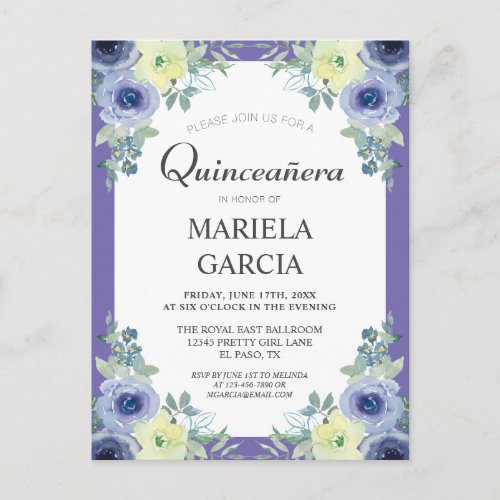 Pretty Yellow Purple Floral Quinceaera Birthday   Postcard