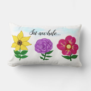 Pretty Yellow Purple Pink Garden Flowers Lumbar Pillow