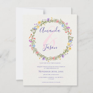 Pretty Yellow Purple Wildflowers Wreath Wedding Postcard