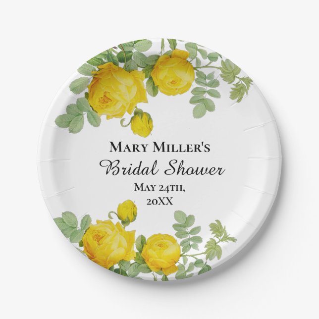 Pretty Yellow Rose Bridal Shower  Paper Plates (Front)