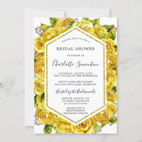 Pretty Yellow Rose Floral Bridal Shower Invitation