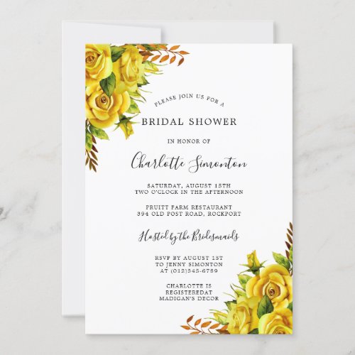 Pretty Yellow Rose Floral Bridal Shower Invitation