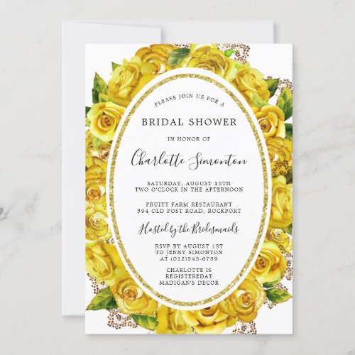 Pretty Yellow Rose Floral Bridal Shower Invitation