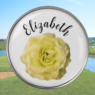 Pretty yellow rose flower custom name womens golf ball marker