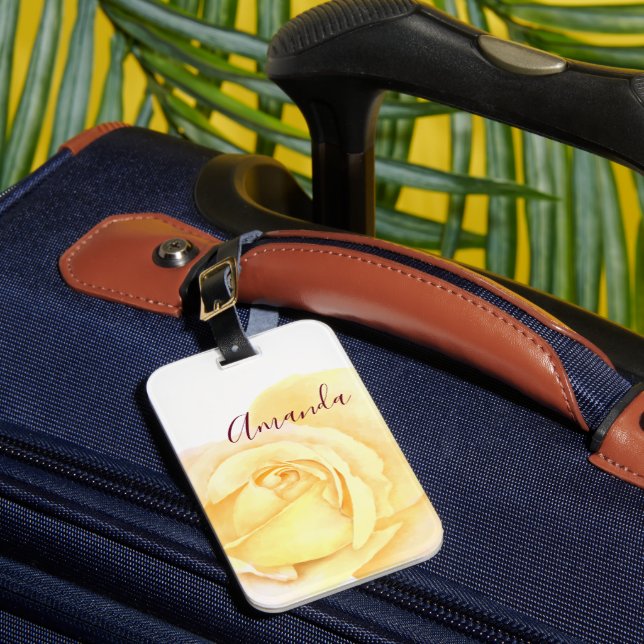 Pretty Yellow Rose Luggage Tag (Front Insitu 1)