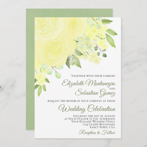 Pretty Yellow Roses  Blossoms Elegant Wedding Invitation