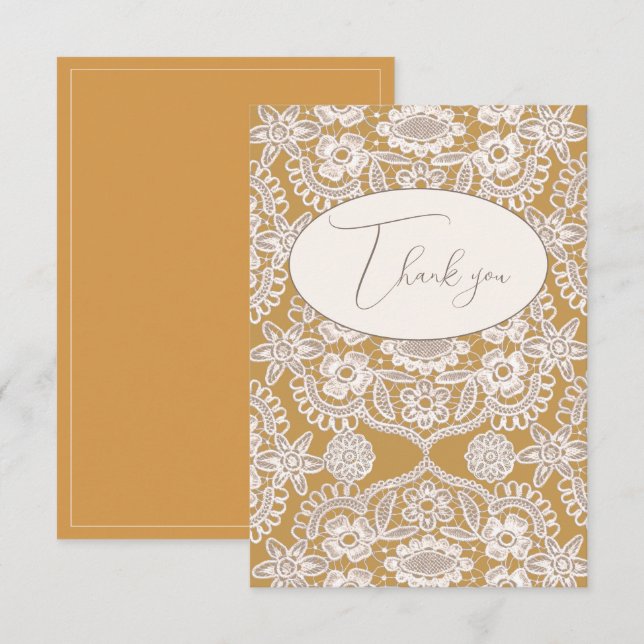 Pretty Yellow Rustic Lace Flat Thank You Card (Front/Back)