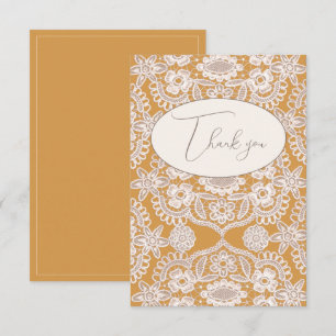 Pretty Yellow Rustic Lace Flat Thank You Card