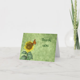 Pretty Yellow Sunflower and Orange Butterfly Letterpress Thank You Card
