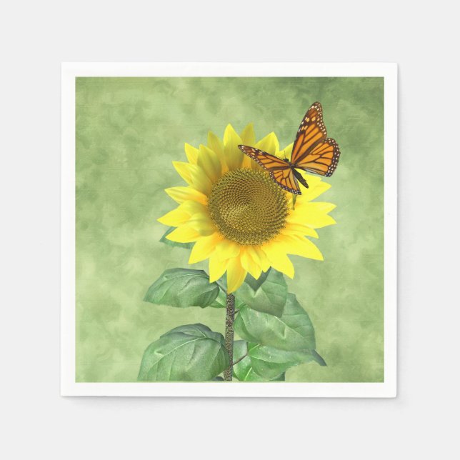 Pretty Yellow Sunflower and Orange Butterfly Napkins (Front)