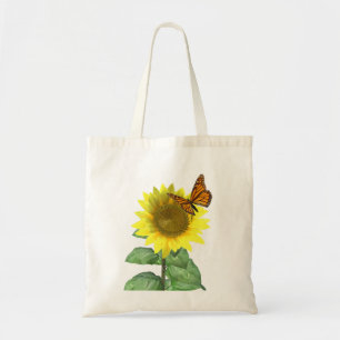 Pretty Yellow Sunflower and Orange Butterfly Tote Bag