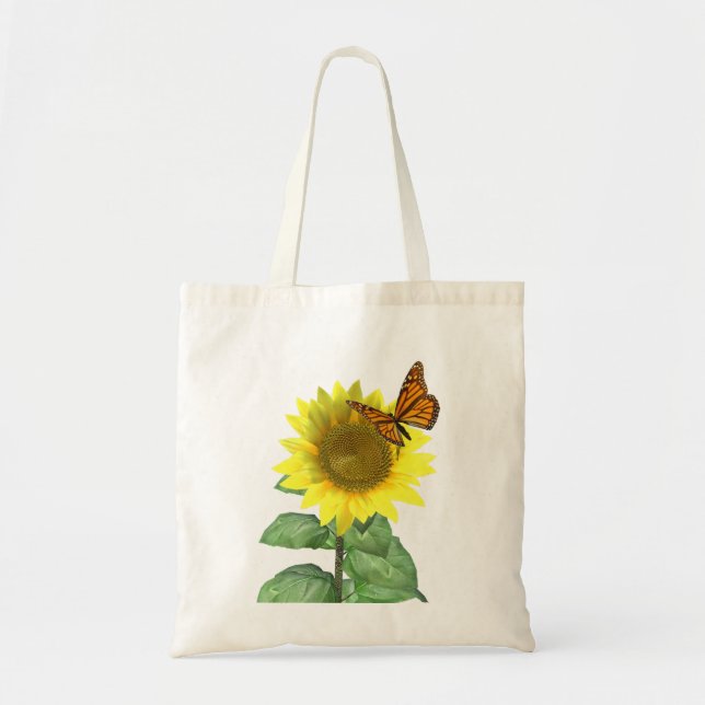 Pretty Yellow Sunflower and Orange Butterfly Tote Bag (Front)