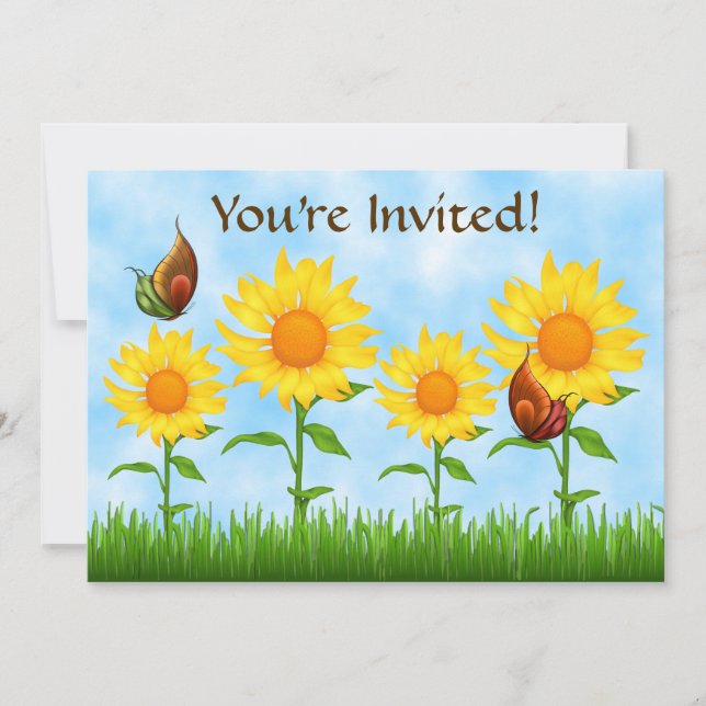 Pretty Yellow Sunflower Birthday Party Invitation (Front)