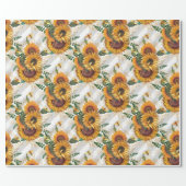 Pretty Yellow Sunflower Bouquet Bees Wrapping Paper (Flat)