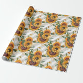 Pretty Yellow Sunflower Bouquet Bees Wrapping Paper (Unrolled)