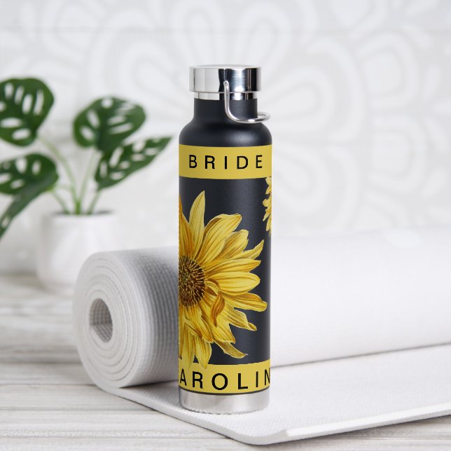 Pretty Yellow Sunflower Bride Name Wedding Water B Water Bottle (Yoga)