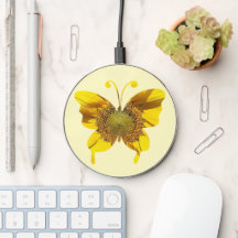 Pretty Yellow Sunflower Butterfly Nature Art