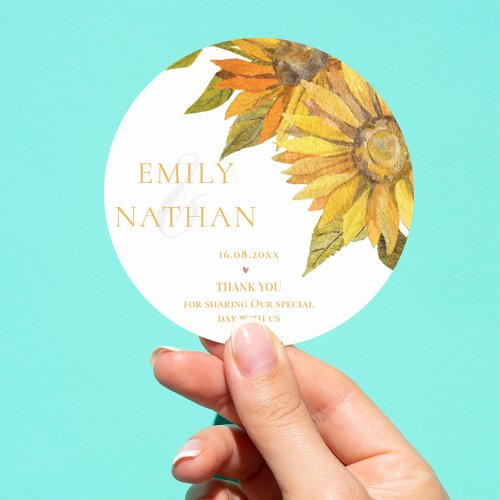 Pretty Yellow Sunflower Elegant Floral Wedding  Classic Round Sticker