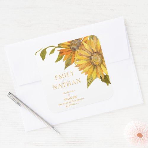 Pretty Yellow Sunflower Elegant Floral Wedding  Square Sticker