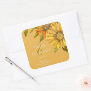Pretty Yellow Sunflower Elegant Floral Wedding Square Sticker