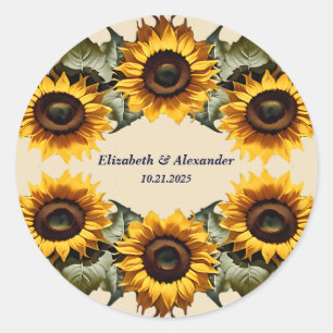 Pretty yellow sunflower elegant wedding classic round sticker