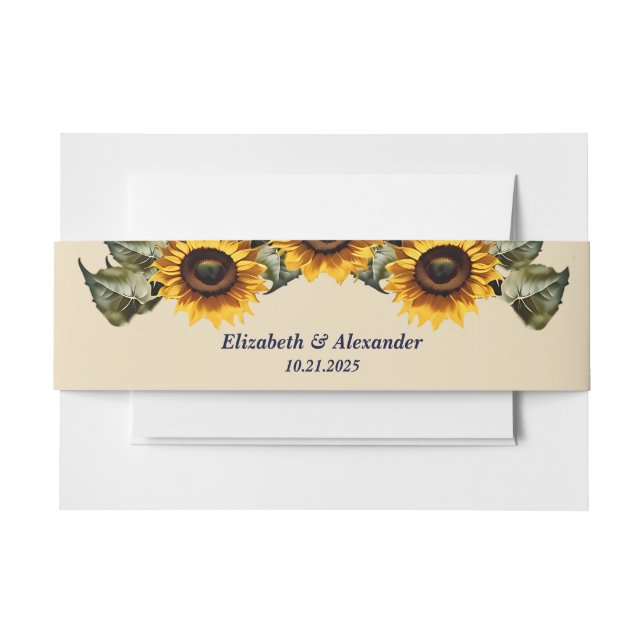 Pretty yellow sunflower elegant wedding  invitation belly band (Front Example)