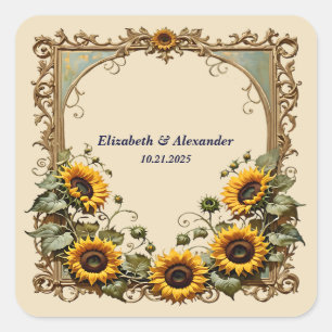 Pretty yellow sunflower elegant wedding square sticker