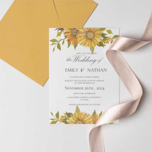 Pretty Yellow Sunflower Floral Wedding Invitation Postcard