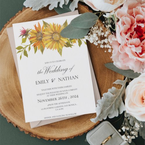 Pretty Yellow Sunflower Floral Wedding Invitation Postcard