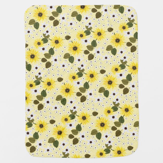 Pretty Yellow Sunflower Garden Floral Baby Blanket (Front)