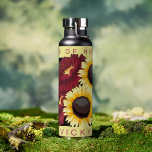 Pretty Yellow Sunflower Maid of Honor Name Wedding Water Bottle