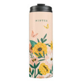 Pretty Yellow Sunflower Wildflowers & Butterflies Thermal Tumbler (Front)
