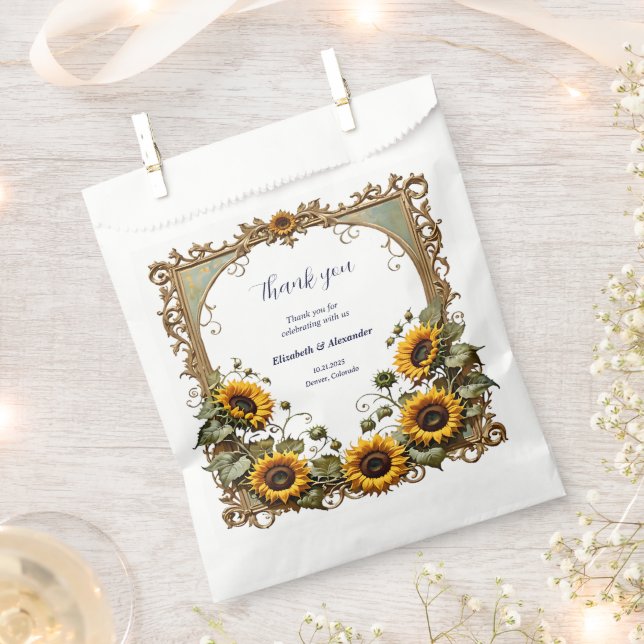 Pretty Yellow sunflower with art frame wedding  Favor Bag (Clipped)