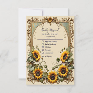 Pretty Yellow sunflower with art frame wedding RSVP Card