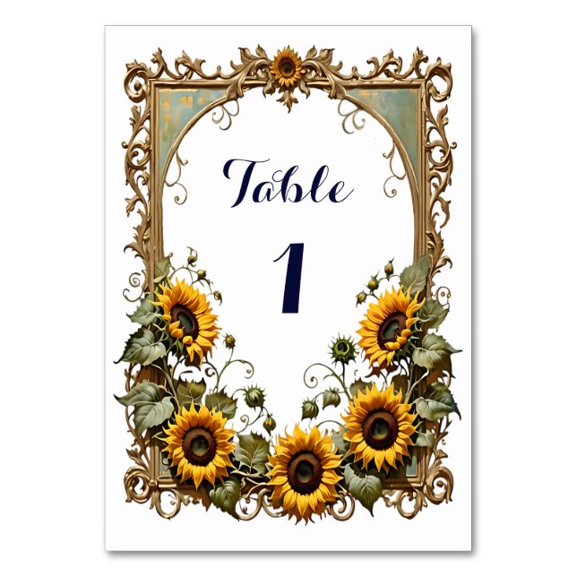 Pretty Yellow sunflower with art frame wedding Table Number (Front)