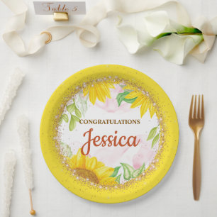 Pretty Yellow Sunflowers Baby Shower Paper Plates