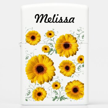 Pretty Yellow Sunflowers On White Zippo Lighter by Jagged_designs at Zazzle