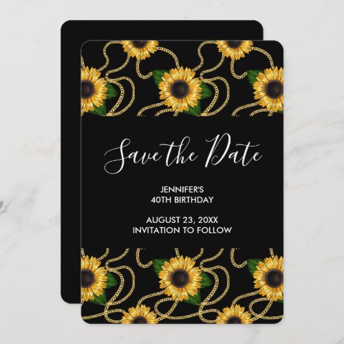 Pretty Yellow Sunflowers Stylish Pattern Birthday Save The Date